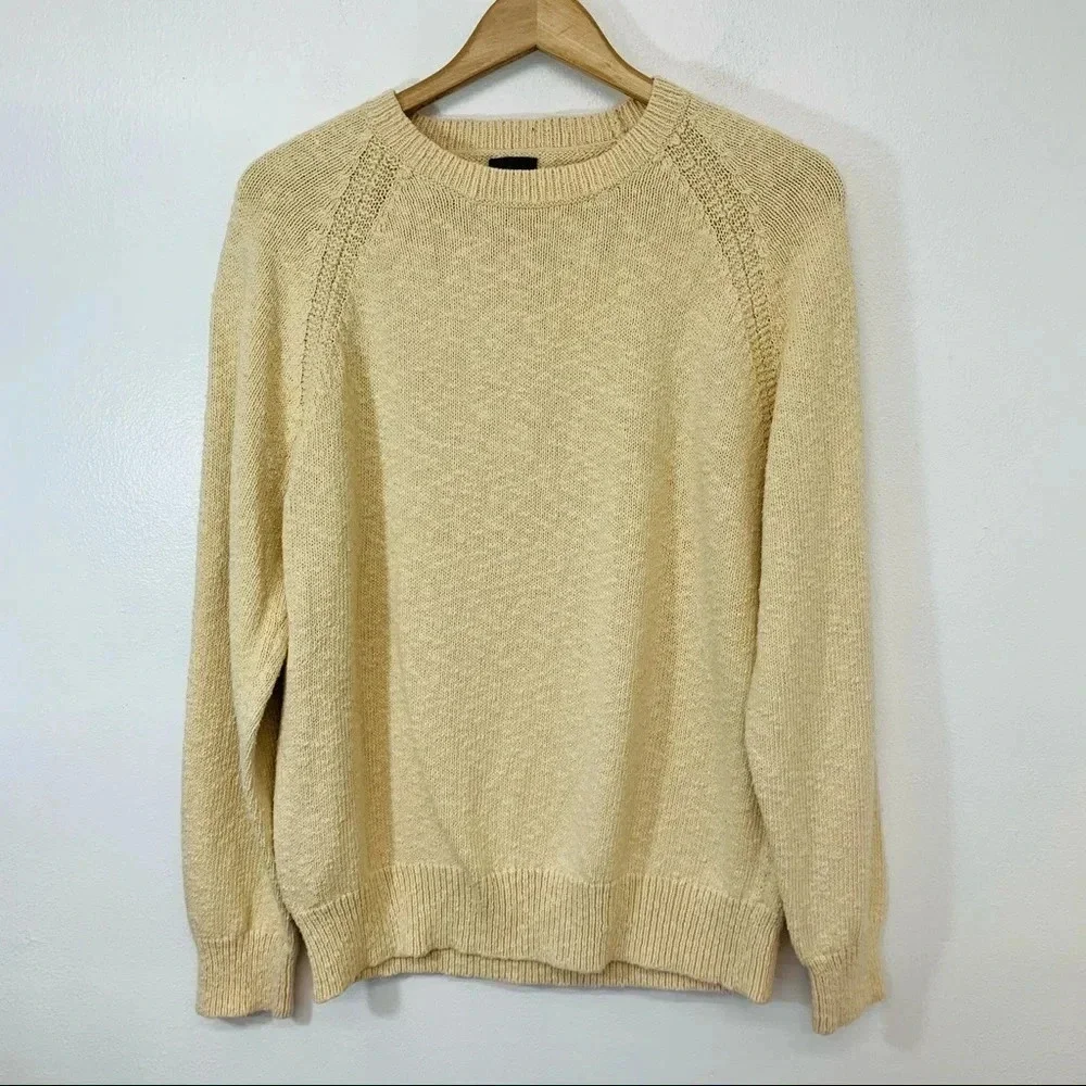 J Crew Cotton Crewneck Sweater Men Large Beige Peach  Long Sleeve Heavyweight‎